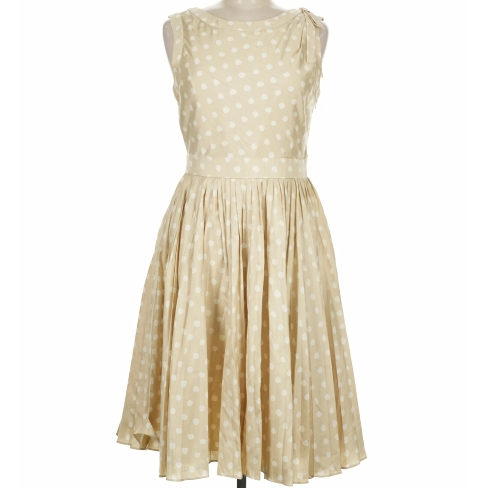 Kate Spade Beige Polka Dot Pleated Cocktail Dress